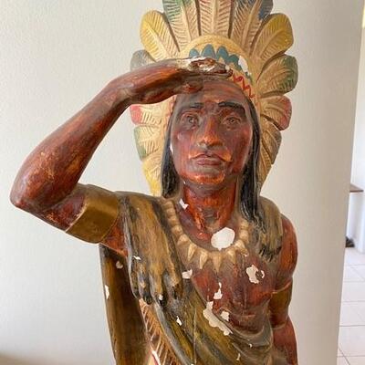 LOT#12LR: Plaster Cigar Store Indian on Pedestal