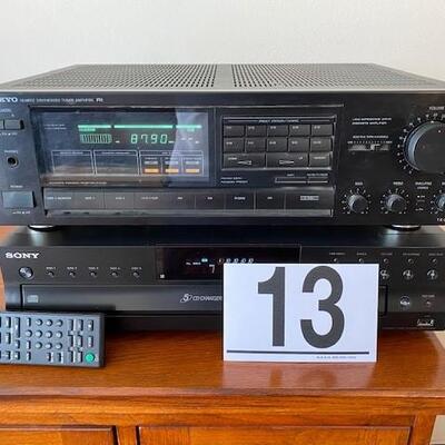 LOT# 13LR: Sony CD Disk Changer with Remote & Onkyo Synthesizer Tuner ROne