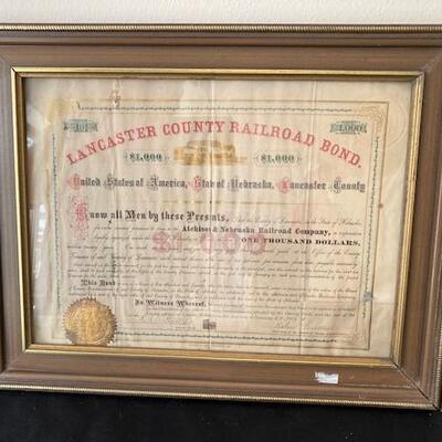 LOT#30LR: Framed Old Railway Bonds