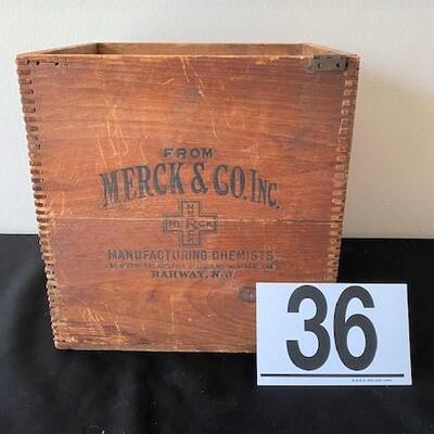 LOT#36LR: Merck & Co Antique Wooden Box