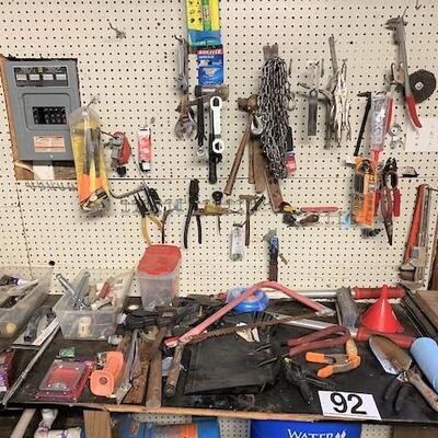 LOT#92G: Contents of Work Bench & Wall Rack