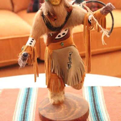 Lot 17 Signed Fox Warrior Figure w/ Southwestern Mini Woven Rug