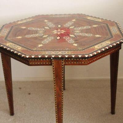 Lot 22 Wood & Bone Style Inlay Side Table 2'6