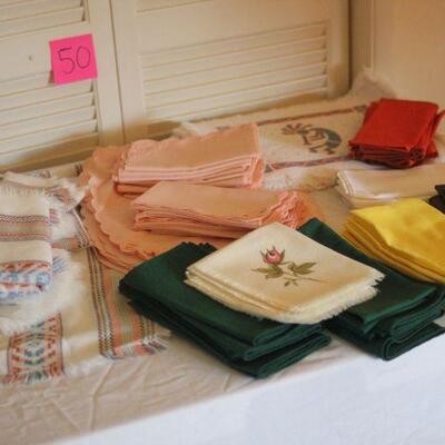 Lot 50 Vintage Linen Napkins, Placemats, Runner