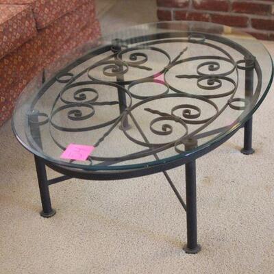 Lot 54 Oval Iron Base, Glass Top Coffee Table 16