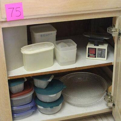 Lot 75 Plastic Storage, Scale and Misc.