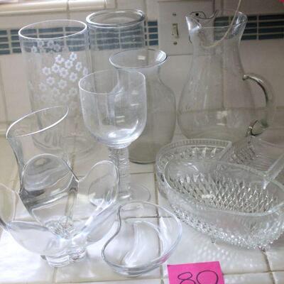 Lot 80 Glass Vases, Pitcher & Serving ware 