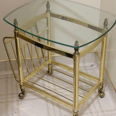 Lot 99 Brass Magazine Side Table with Glass Top