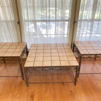 3 Piece Heavy Metal & Tile Matching Coffee & End Tables