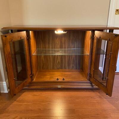 Small Lighted Wood Table with Glass Cabinet