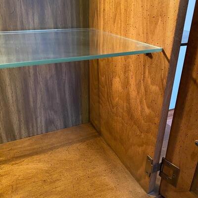 Small Lighted Wood Table with Glass Cabinet