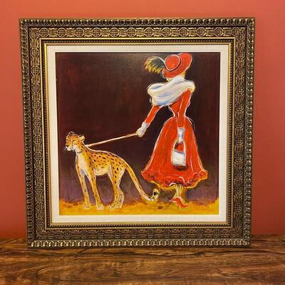 Lady in Red Print Framed in Beautiful Gold Frame