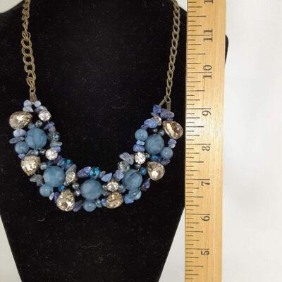 Blue Beads Cluster Necklace