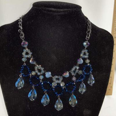 Blue Crystal Drop Necklace