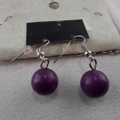 Purple Beads Silvertone Necklace