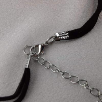Silvertone and Black Cord Necklace