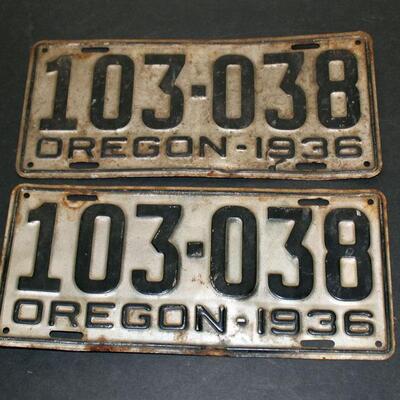 1936 Oregon License plates, original, matched pair