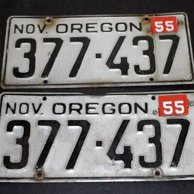 1955 Oregon License plate, original, matched pair 377-437