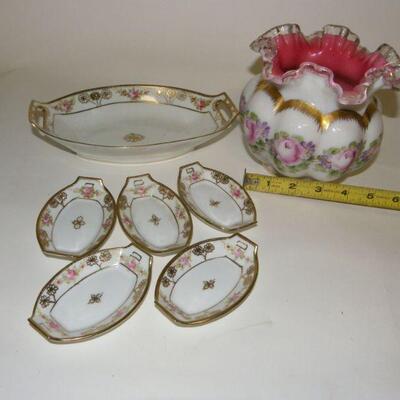 Hobnail vase and Vintage Njppon Server and dishes.