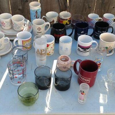 Coffee mugs and glassware.
