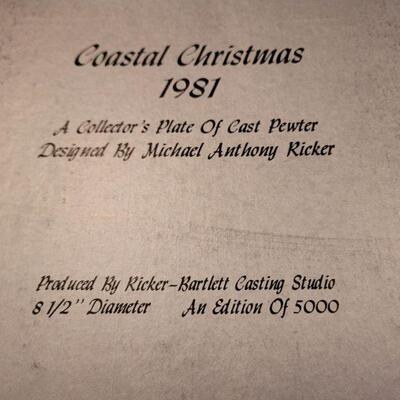 Lot 685: Vintage 1981 COASTAL CHRISTMAS Pewter Plate by Michael Ricker 