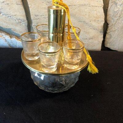 #606 Park Sherman Liquor Brass & Glass Decanter 