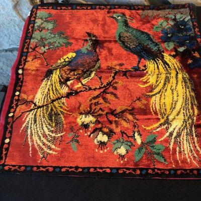 #609 Pair of Peacock Pillow Cases Tapestry Circa 1960's 