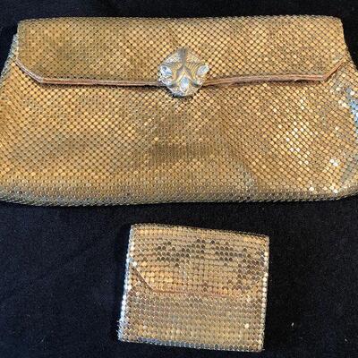#649  Whiting and Davis Gold Tone Purse and coin 