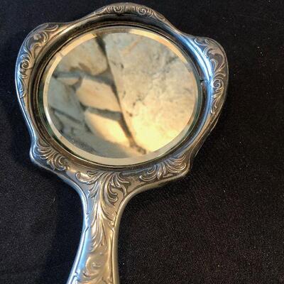 #655 Antique Silver Hand  Mirror 