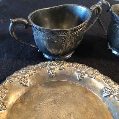 #658 Vintage Wilver Pieces - Cup , cream & Sugar, tray