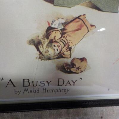 Vintage 24 x 20 Art Print " Busy Day",by M. Humphrey.