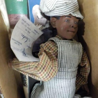 2- Black Art " Long Legs Doll Figurines. Football and Train Engineer.