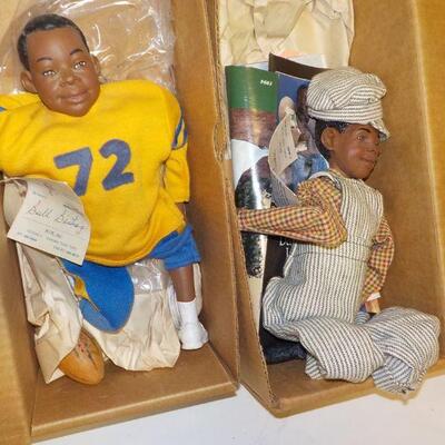 2- Black Art " Long Legs Doll Figurines. Football and Train Engineer.