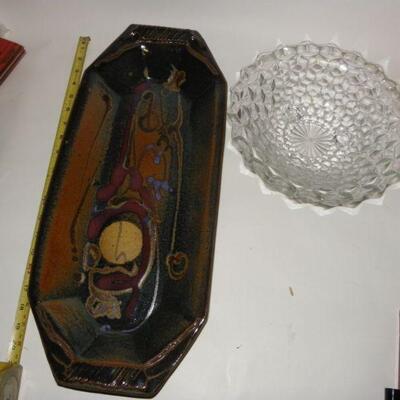 Amber Glass Art Work " LeSuene" 24 in. And Cut glass candy dish.