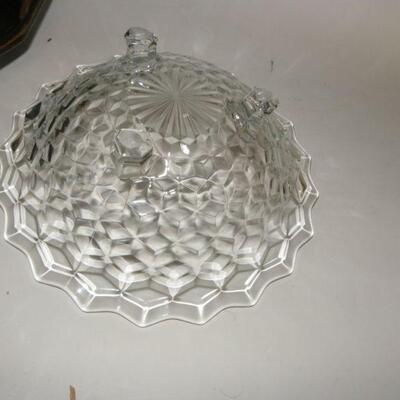 Amber Glass Art Work " LeSuene" 24 in. And Cut glass candy dish.
