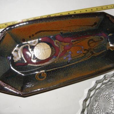 Amber Glass Art Work " LeSuene" 24 in. And Cut glass candy dish.