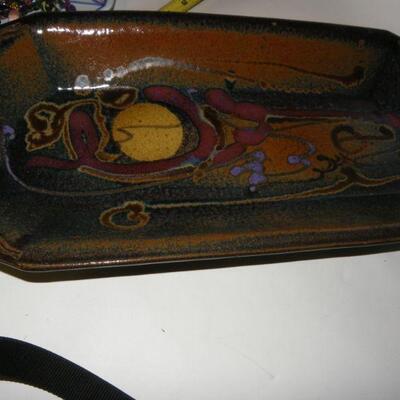 Amber Glass Art Work " LeSuene" 24 in. And Cut glass candy dish.