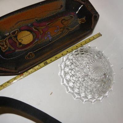 Amber Glass Art Work " LeSuene" 24 in. And Cut glass candy dish.
