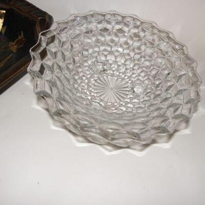 Amber Glass Art Work " LeSuene" 24 in. And Cut glass candy dish.