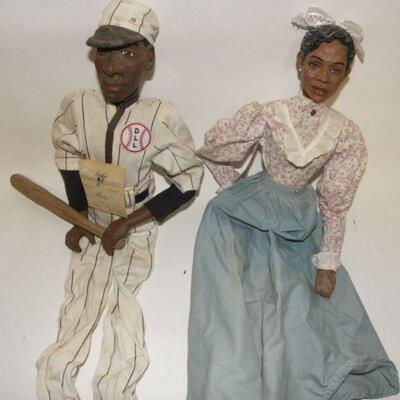 Collectable " Daddy Long Legs Baseball Player and wife. long legged Black figurine Dolls.