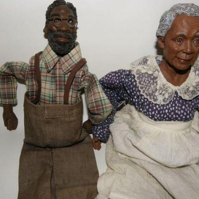2- Grand Ma & Pa " Daddy Long Legs"   Black figurine dolls Grand Ma and Pa.