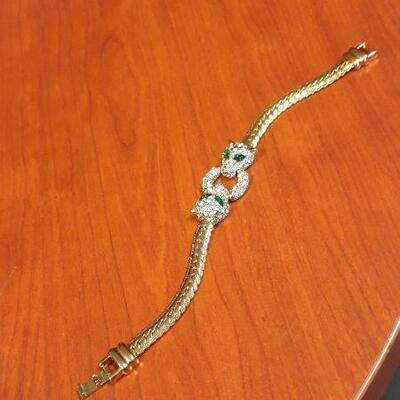 Costume Jeweled Cat Head Bracelet