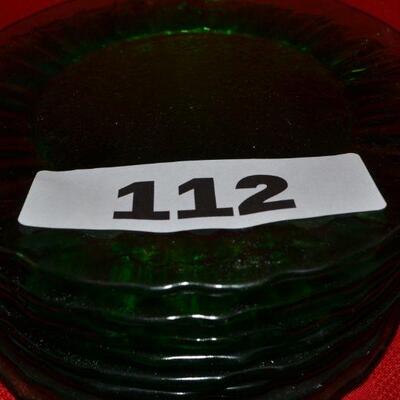 LOT 112 GREEN GLASS PLATES AND CANDLE