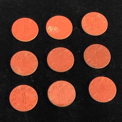 Lot 4 - 9 WWII OPA Red Food Ration Tokens