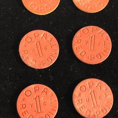 Lot 4 - 9 WWII OPA Red Food Ration Tokens