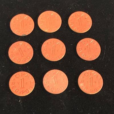 Lot 4 - 9 WWII OPA Red Food Ration Tokens