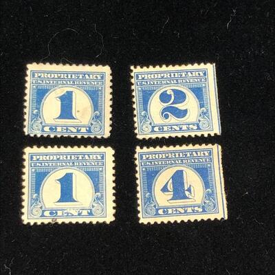 Lot 7 - 4 US Internal Revenue Proprietary Stamps