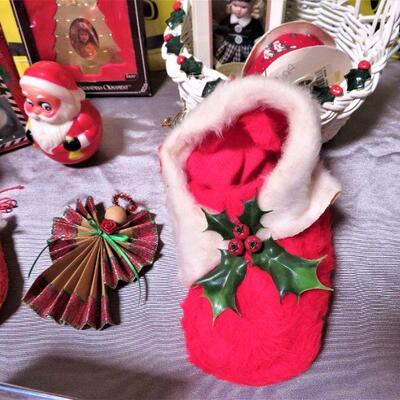 Vintage Christmas Ornament & Decorations LOT Roly Poly Santa Avon MA