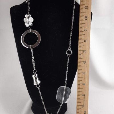 Silvertone and White Beads Necklace