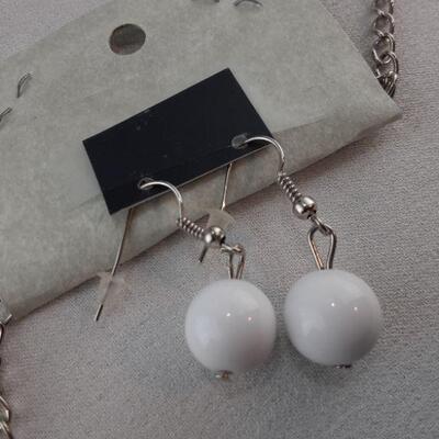 Silvertone and White Beads Necklace